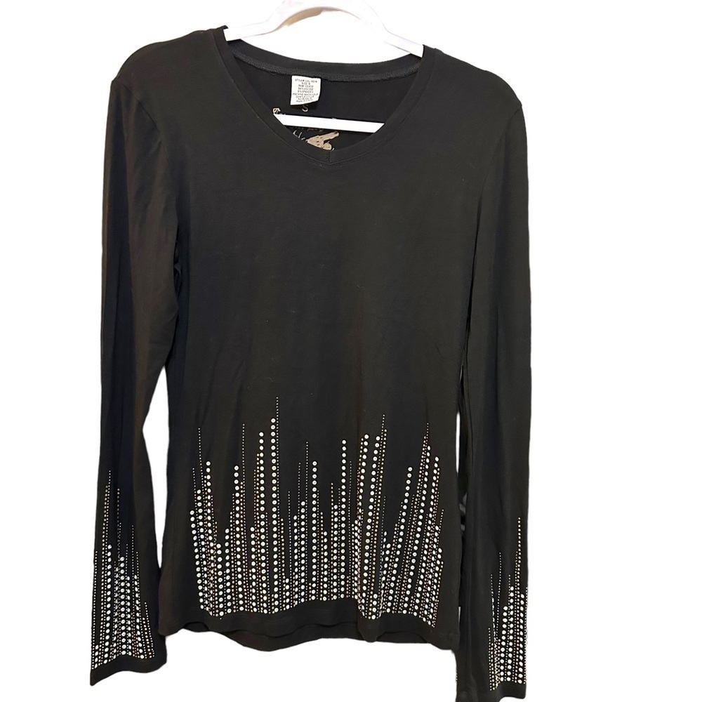 Cowgirl Legend‎ Long Sleeve Black Sparkly  Rhinestone Top Concert Country Small